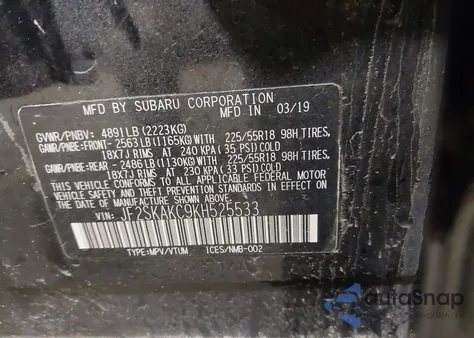 2019 Subaru Forester Sport from USA, damaged, VIN JF2SKAKC9KH525533
